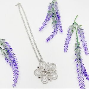 Monet Vintage Intricate Flower Large Pendant Necklace